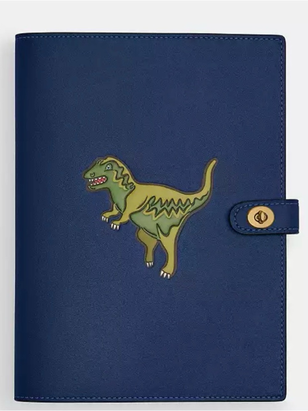 Coach Navy Blue Leather Notebook with Green Dinosaur Applique
